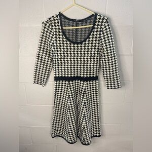 Pink Tartan Black and White Houndstooth Dress
